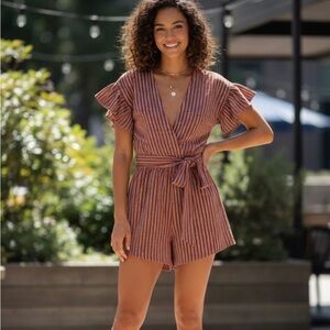 Storia Brown Striped Blouse with Ruffle Sleeves